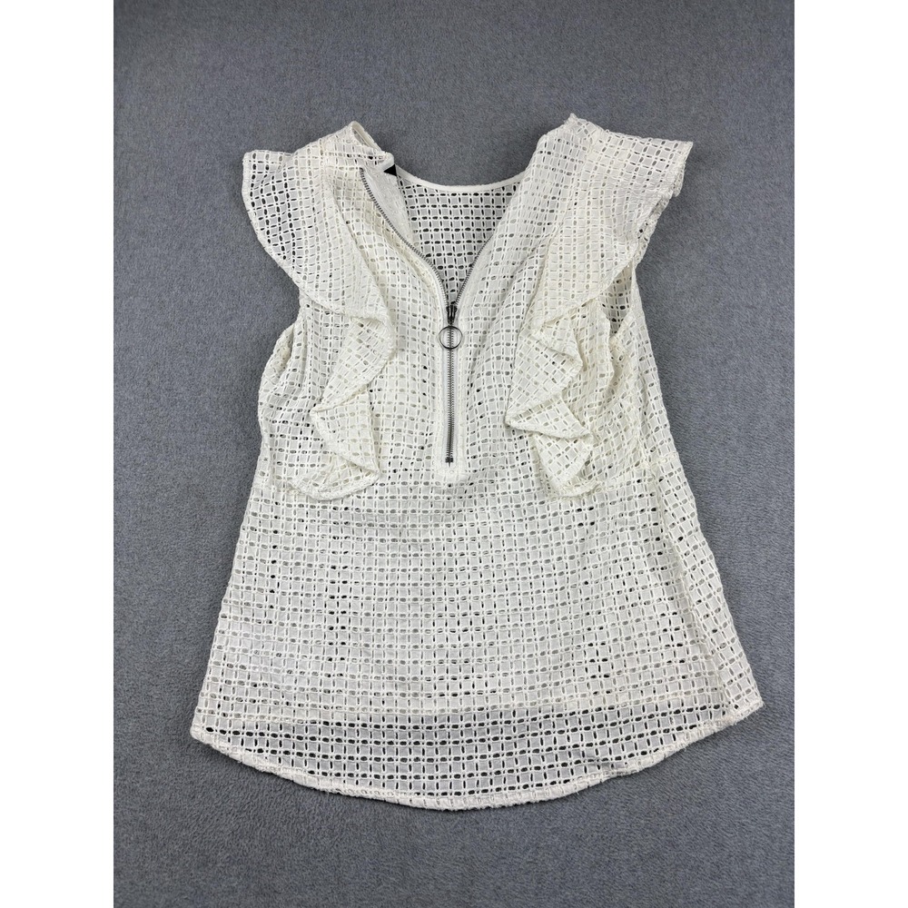 Joe's Collection Blouse Womens Small Eyelet Ruffle Zip Sleeveless Top Shirt - Picture 1 of 7